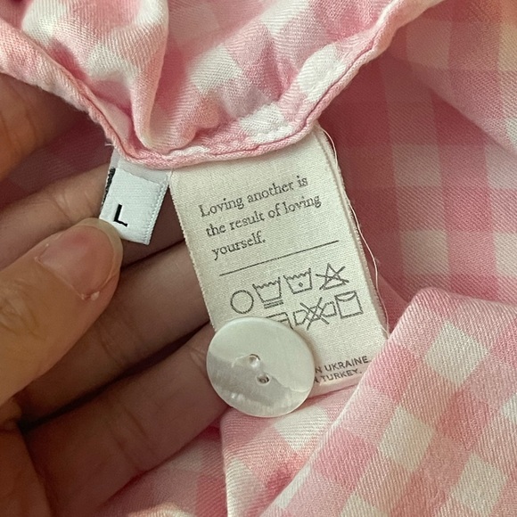 SLEEPER Party Pajama Set Top in Pink White Gingham Peter Pan (Top Only) LARGE - Picture 10 of 12